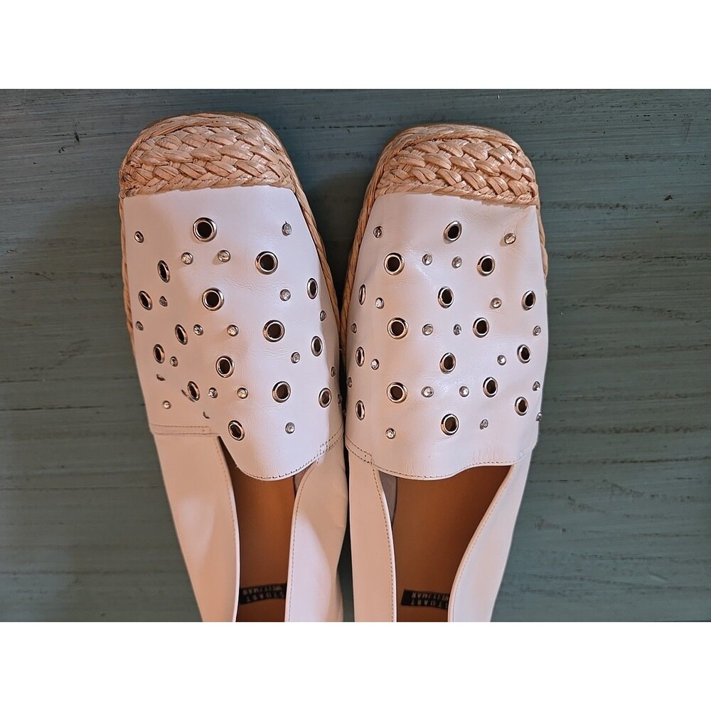 Stuart Weitzman Ivory Leather Espadrille Wedges with Braided Toe - Picture 8 of 8